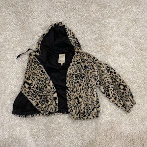 Rebecca Taylor La Vie Leopard Print Faux Fur Bomber Jacket Small